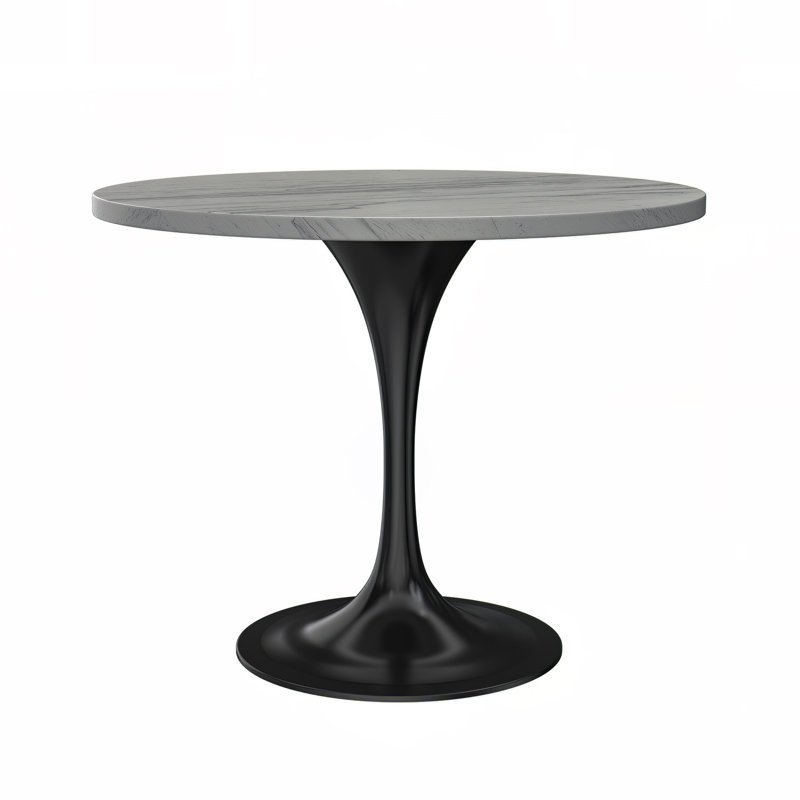LeisureMod 5-Piece Dining Set, Modern 36-Inch Round Kitchen Table and 4 Upholstered Dining Chairs, PU Leather Mid Century Dinette Set with Metal Pedestal Base for Small Spaces, Apartment, and Café