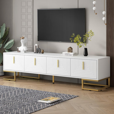 Modern TV Stand With Metal Legs And Gold Handles For Tvs Up To 80