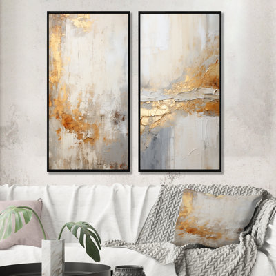 Golden And Beige Abstract Fusion - Abstract Wall Art Living Room Set Of 2