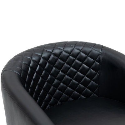 Edvardas Upholstered 29.11 Wide Black Faux Leather Tufted Barrel Club Chair with Nailhead Trim