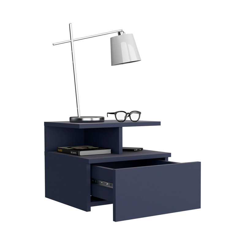 Table de chevet flottante Adele, avec un tiroir et deux petites tablettes inférieures pour le rangement ou la décoration