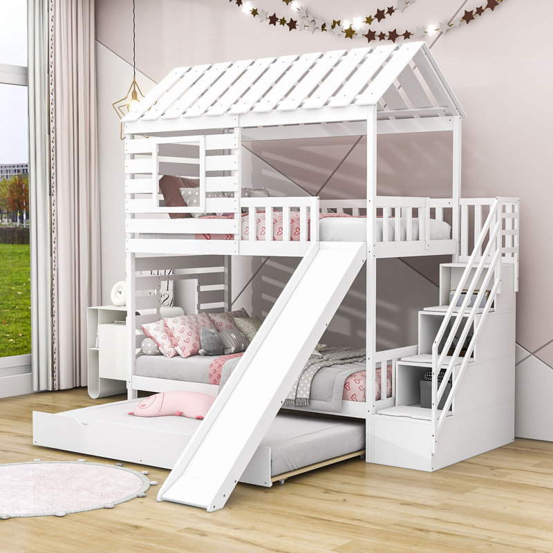 Herington Kids Twin Over Twin Bunk Bed with Trundle, White