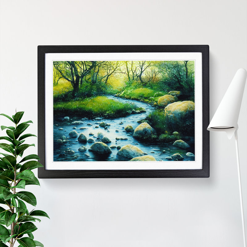 Summer Forest Stream Vol.1 - Single Picture Frame Painting, Black, 25cm H x 34cm W x 2cm D