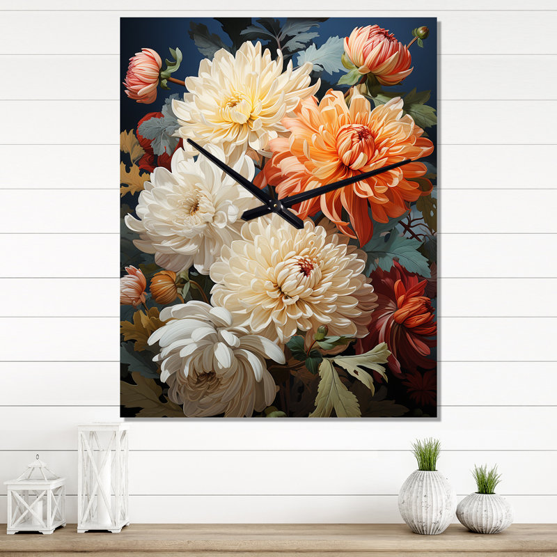 Horloge murale Chrysanthemums Autumn Collage I - Floral, Très grand