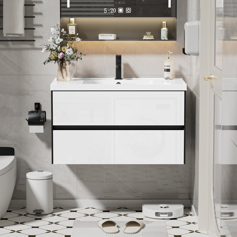 Sharee 36" Black And White Single Bathroom Vanity Set With Integrated Sink Top, Faucet And Drain