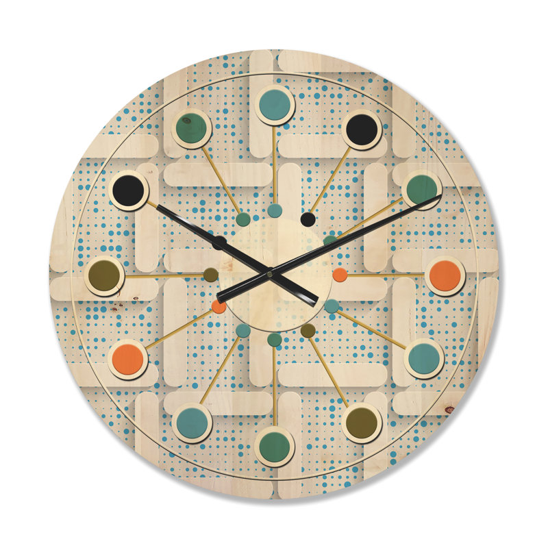 Horloge murale 3D en bois blanc et bleu clair I - Mid-Century, Moyenne