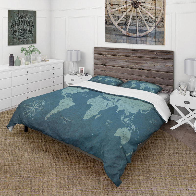 Slate World Map II - Ensemble de housse de couette traditionnel - Microfibre de polyester