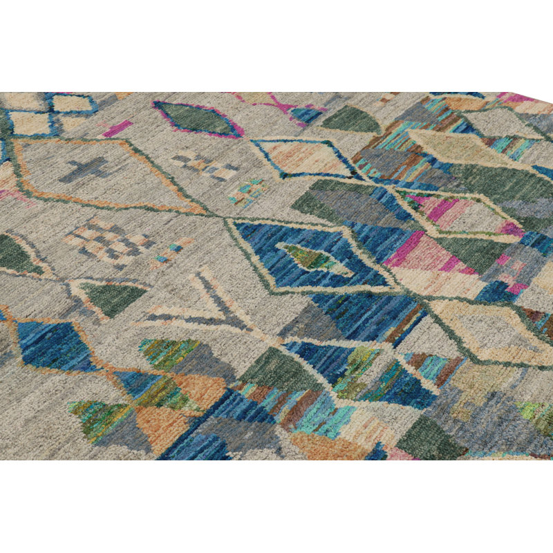 Moroccan Hand Knotted Silk Geometric Area Rug, Rectangle 10' x 14'