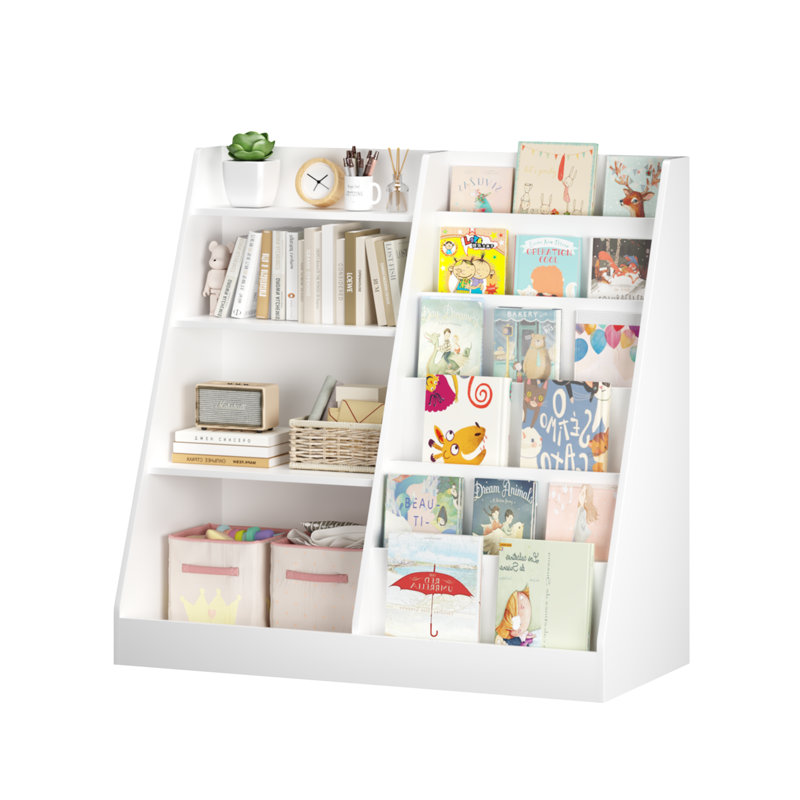 Multifonctionnel bibliothèque à 4 niveaux et rangement pour livres avec présentoir à bibliothèque (blanc), White