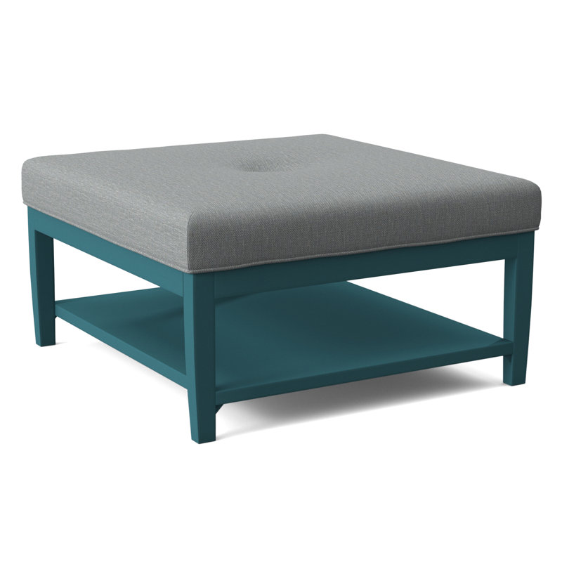 Hammond Square Ottoman, Antique Black Finish, Light Blue Performance Fabric; 0851-55