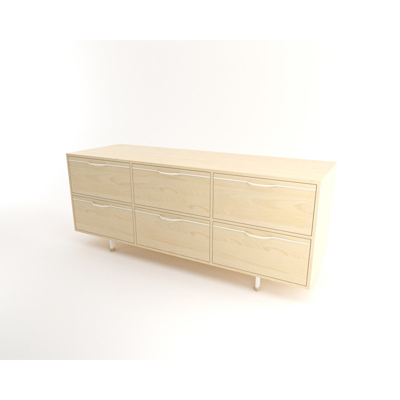 Crédence à 6 tiroirs de largeur 70,5 "Chapman, Noyer / blanc