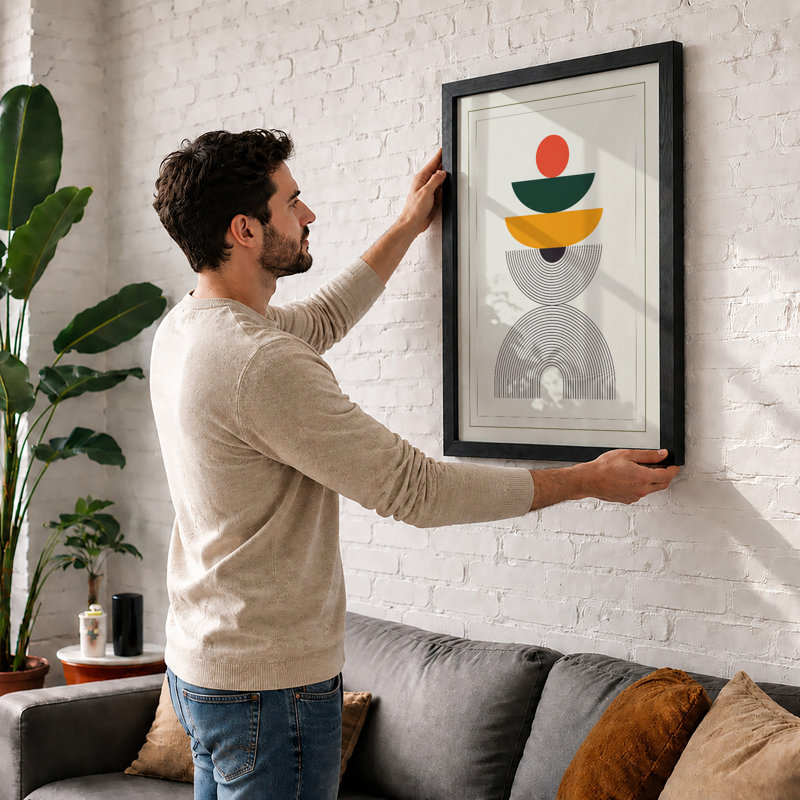 Balance Geometric - Framed Print, A2 - 59.4 x 42.0 cm, Black