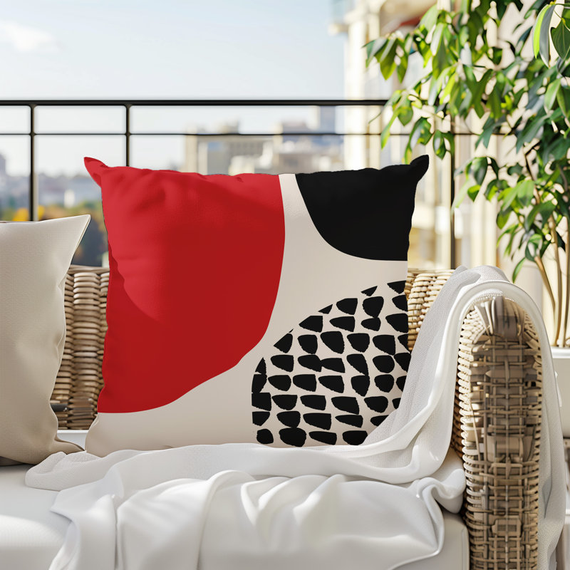 Coussin carré intérieur / extérieur pia, H 15 po x l 15 po, Rouge / noir / blanc cassé