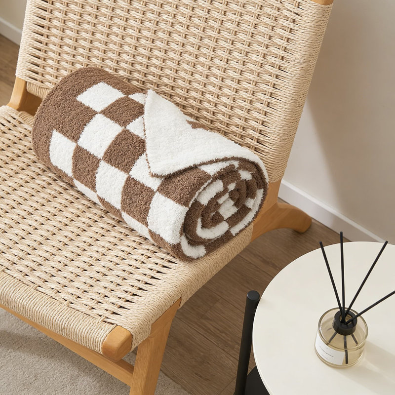 Jeté réversible à carreaux, tricot doux et confortable pour canapé, canapé et lit, microfibre moelleuse luxueuse, lavable à la machine