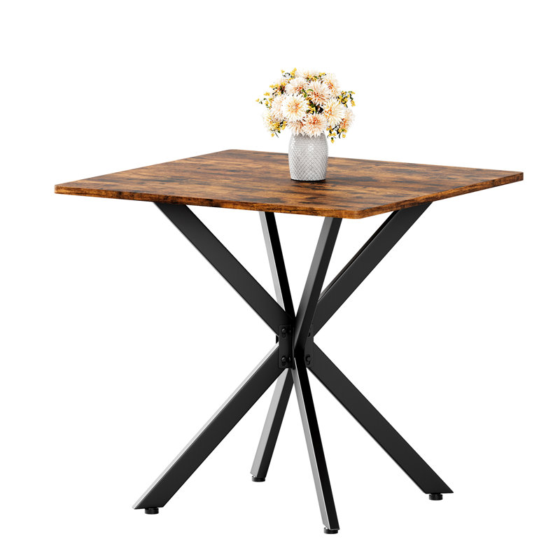 Rustic Square Side Table, X-Frame Metal Legs with Wood Grain Tabletop, Industrial Accent End Table for Living Room, Bedroom & Home Office, Brown, 31.5 x 31.5 x 29.5 Inches