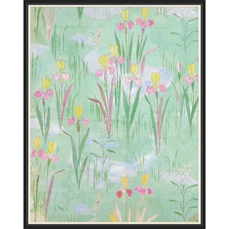 Fleur Vertes 1 Print by Paule Marrot, 54" H x 43" W x 1.25" D, Black Framed