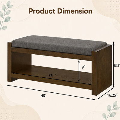 40" Accent Bench with Lower Shelf Shoe Rack, Padded Seating Bench for Living Room, Modern Compact Bed End Bench with Storage for Bedroom Seating, Removable Cushion,  40"W-Ivory
