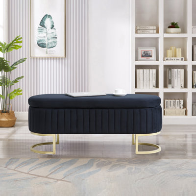 50"" Wide Shoe Storage Bench Velvet Upholstered Bench Flip Top Storage Bench Tufted Bench for Entryway and Bedroom -  Everly Quinn, C72F3459A295438E98CE4D94CD2FC941