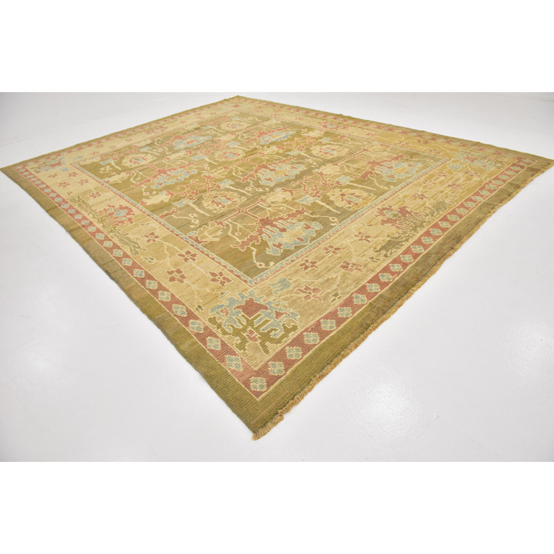 Tapis de zone en laine 11 pi x 14 pi 5 po one-of-kind à la main noué la olive Mehdi