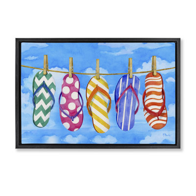 Flip Flops on Clothesline Framed Floater Canvas by Paul Brent