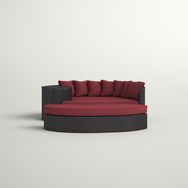 Convene 79" Wide Outdoor Wicker Patio Daybed with Cushions, Espresso/Red