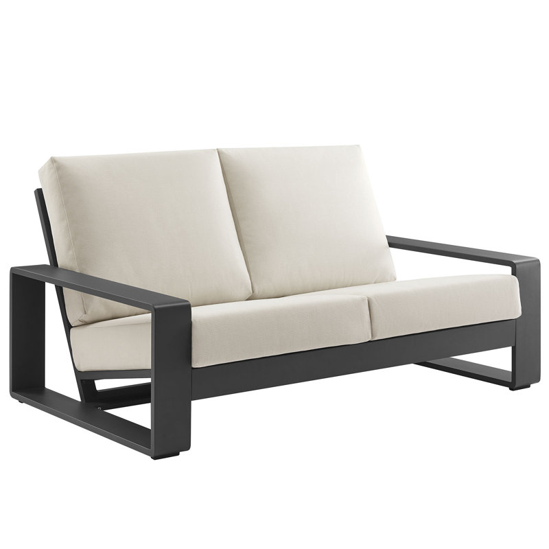 Lirienne Outdoor Patio Aluminum Loveseat, Gray, Cream