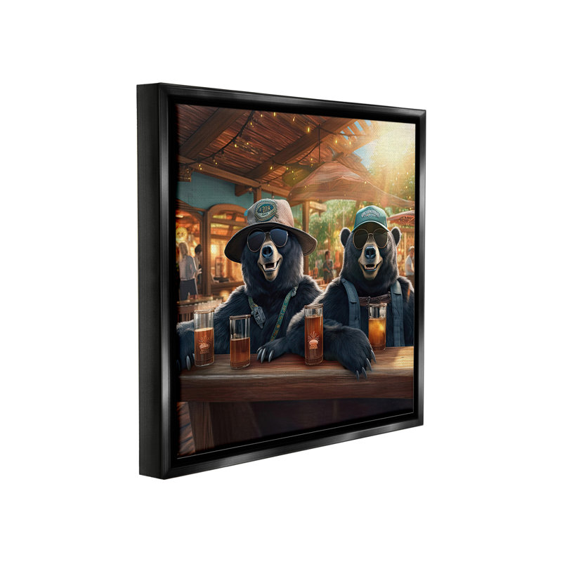 "Boire au bar" par Jim Baldwin sur toile, Cadre flottant noir de jais, H 25 po x l 25 po