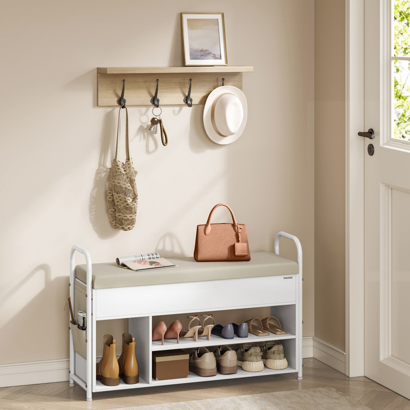 8 Pair Shoe Storage Bench with Hidden Storage, White