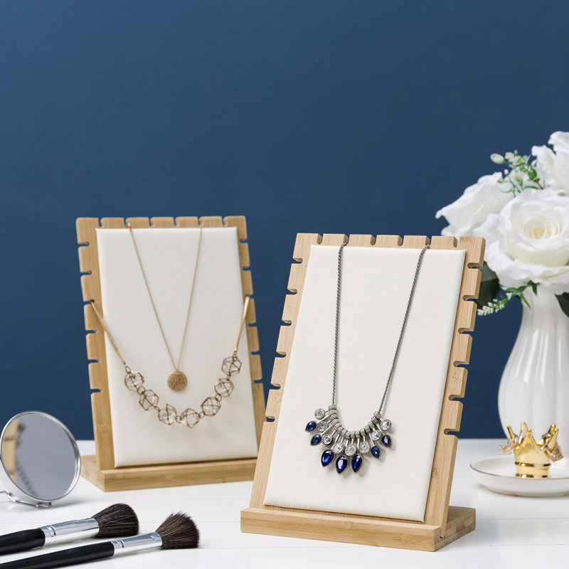 Présentoir à bijoux en bois massif, Blanc / beige