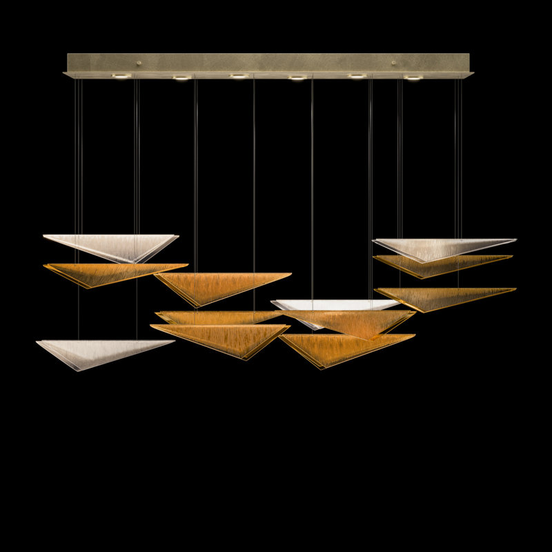 Luminaire suspendu Volo, Ambre linéaire, Doré, 6 lumières