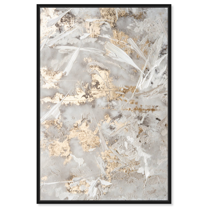 Celestial Gold 2, toile élégante abstraite dorée par Art Remedy, Cadre noir, H 31 po x l 21 po