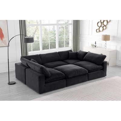 Canapé modulaire réversible en velours de 120 po de large avec repose-pieds Hocroft