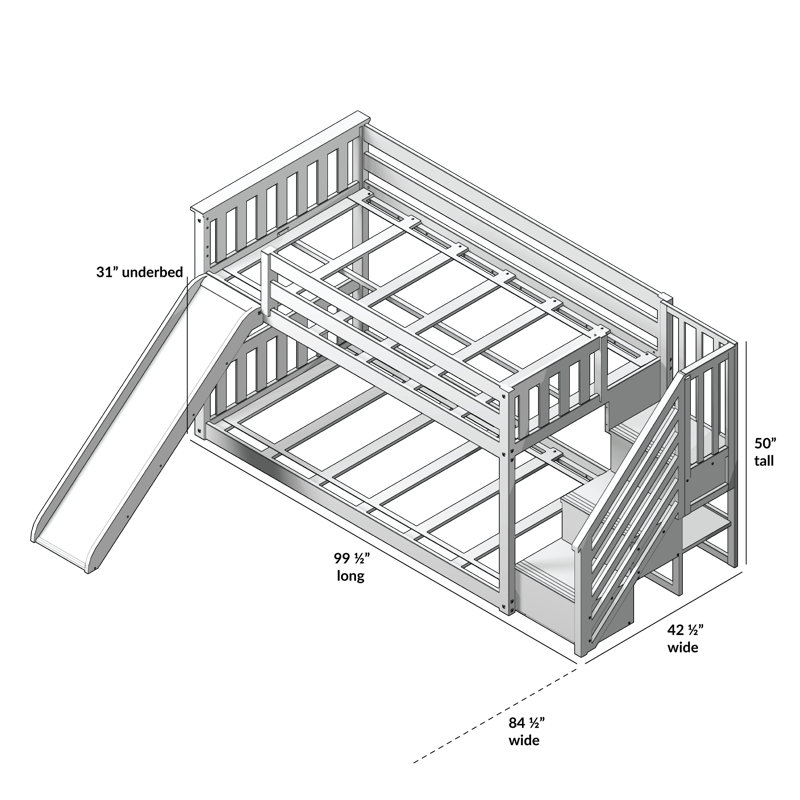 Molimo Kids Twin Over Twin Bunk Bed, Gray, Clay