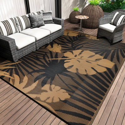 Tapis d'extérieur imperméable et réversible en plastique pour camping-car, terrasse, terrasse