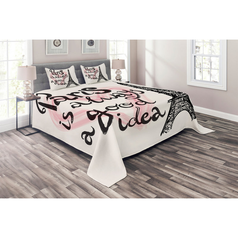 Eiffel Tower Eclectic Coverlet, King Bedspread + 2 Shams