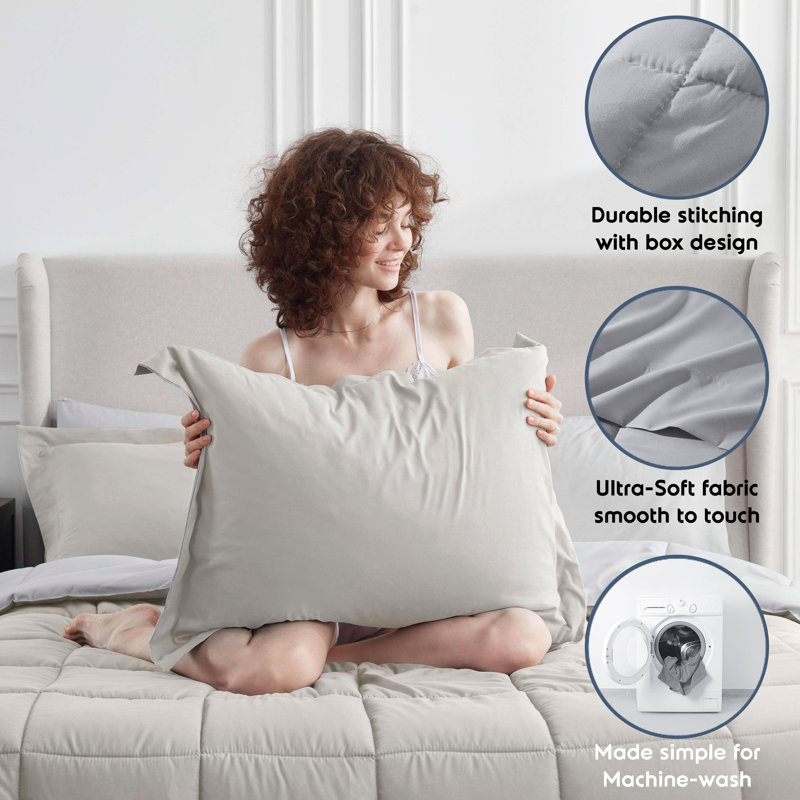 Beige and Light Grey Queen Microfiber Reversible Comforter Set