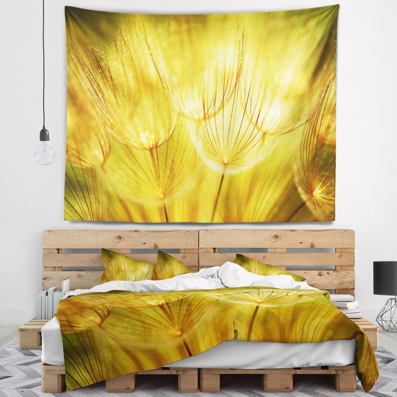 Tapisserie florale jaune pissenlit, H 32 po x l 39 po
