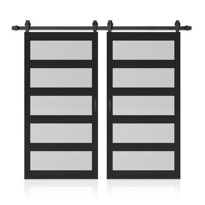 Lite Tempered Frosted Glass Finished Composite Interior Sliding Barn Door with Hardware Kit
