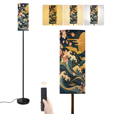 Floor Lamp Cherry Blossom Waves Golden Sun Mountain Dimmable Modern Standing Lamp with Remote Control Footswitch Bulb Lampshade Tall Pole Corner Lamp for Living Room Bedroom Office