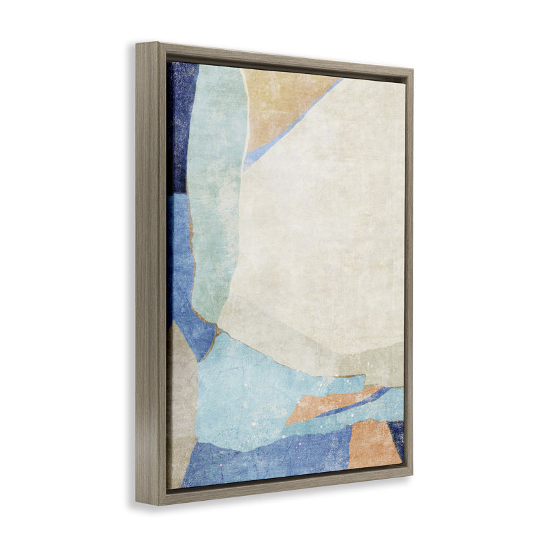 Art mural sur toile à formes géométriques rustiques par Suzanne Nicoll, H 31 po x l 25 po, Cadre flottant orme Montalcino