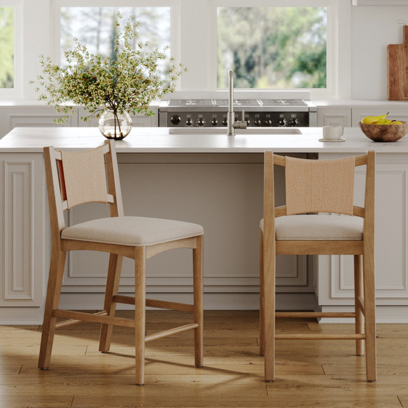 Boho Counter Height Bar Stool With Seagrass Backrest, 1