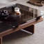 Table basse rectangulaire en bois massif et verre