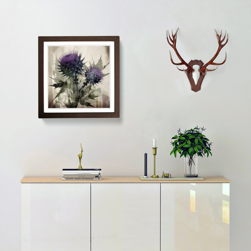 Thistle Constructivism - Single Picture Frame Print on Wood, Walnut