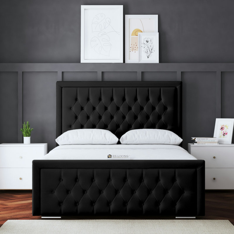 Allegra Upholstered Ottoman Bed with Headboard, Black, Double (4'6)