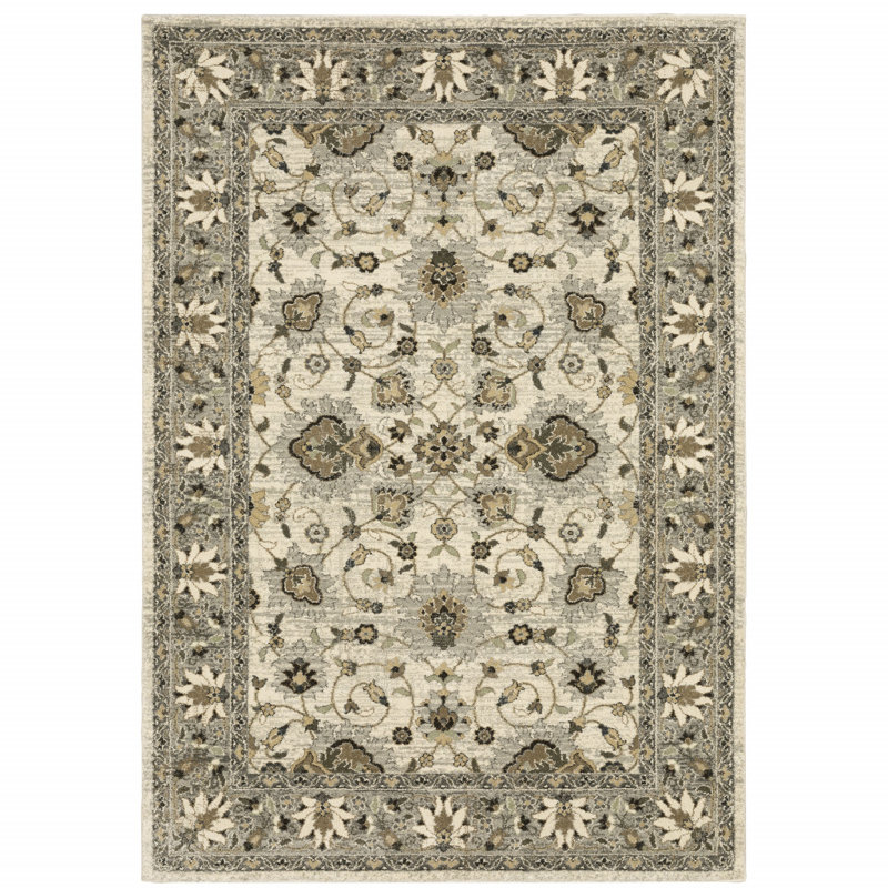 Tapis oriental beige / gris Caryll, Rectangle 6 pi 7 po x 9 pi 6 po