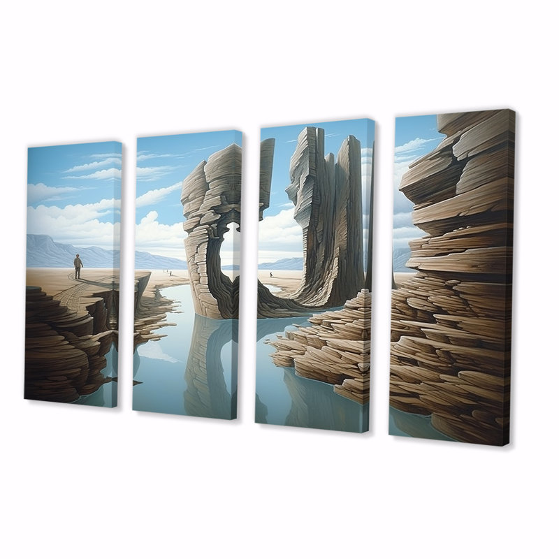 «River Into surreal fantasies Exploration II», art mural surréalisme, H 32 po x l 64 po