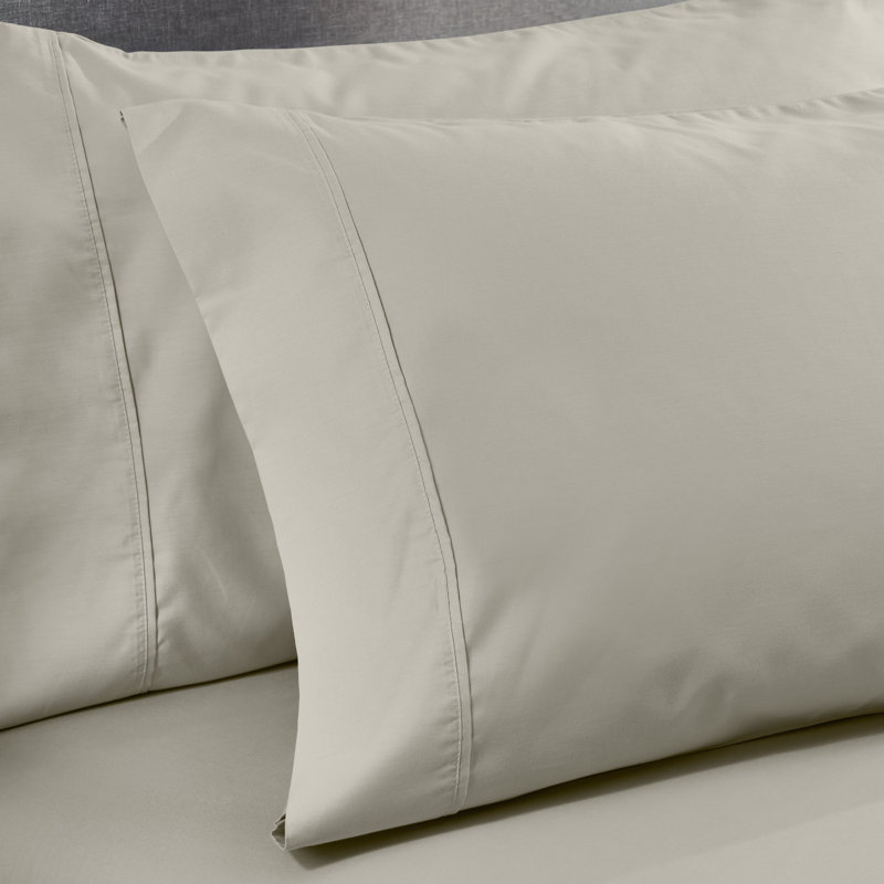 Superior 600 Thread Count Cotton Blend Sateen Solid Pillowcase Set, King, Stone