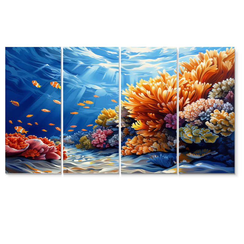 Brown Blue Great Barrier Reef II - Coral Canvas Art Set, 32" H x  64" W