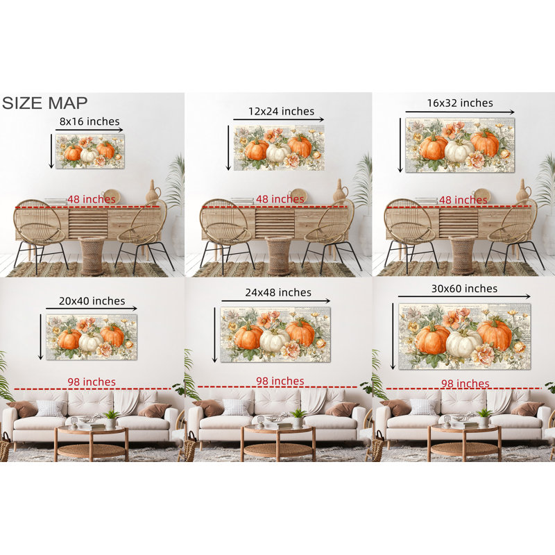 «Fall Harvest», reproduction d'art sur toile, citrouille d'automne , H 24 po x l 48 po