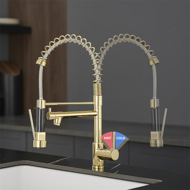 Kitchen Faucet With Pull Down Sprayer, Single Handle Single Lever Kitchen Sink Faucet Brushed Gold Faucet